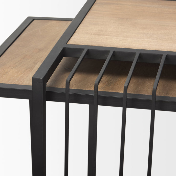 Miles Black Metal w/ Light Wood Nesting End/Side Table Living Room Mercana