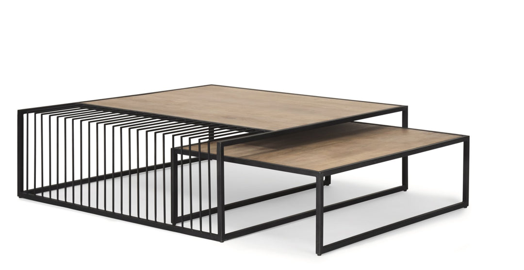 Miles Black Metal w/ Light Wood Nesting Coffee Table Living Room Mercana