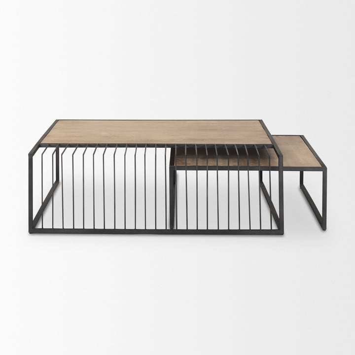 Miles Black Metal w/ Light Wood Nesting Coffee Table Living Room Mercana