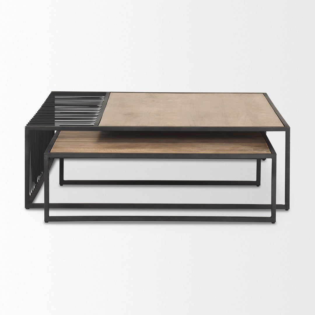 Miles Black Metal w/ Light Wood Nesting Coffee Table Living Room Mercana