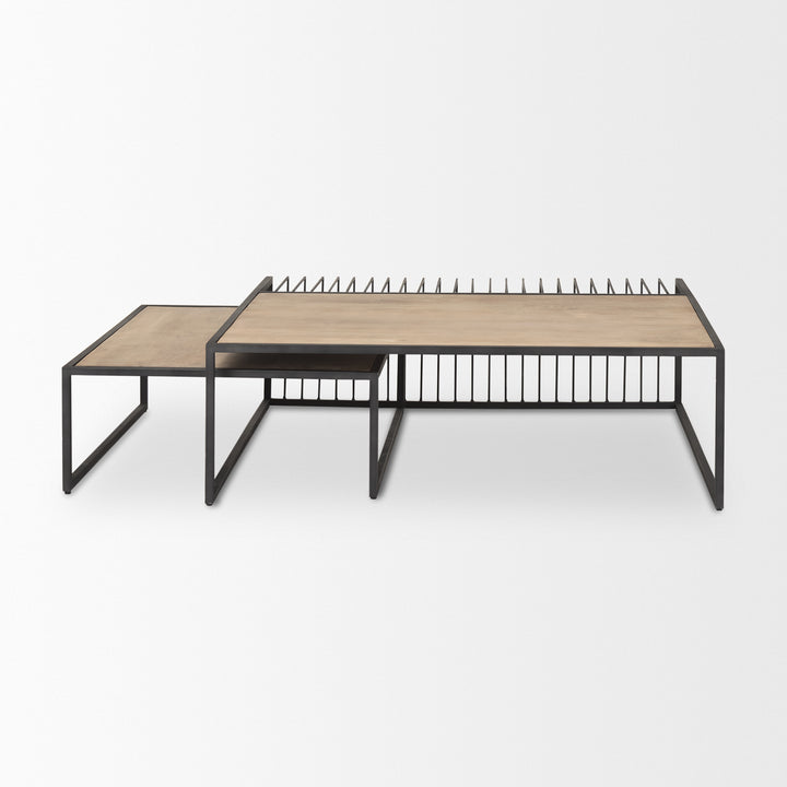 Miles Black Metal w/ Light Wood Nesting Coffee Table Living Room Mercana