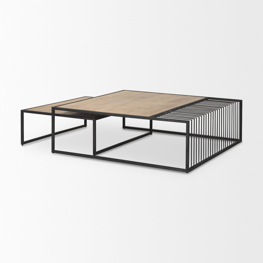 Miles Black Metal w/ Light Wood Nesting Coffee Table Living Room Mercana