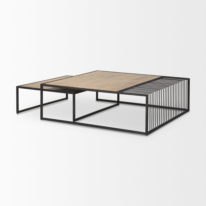 Miles Black Metal w/ Light Wood Nesting Coffee Table Living Room Mercana