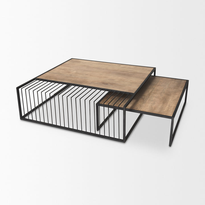 Miles Black Metal w/ Light Wood Nesting Coffee Table Living Room Mercana