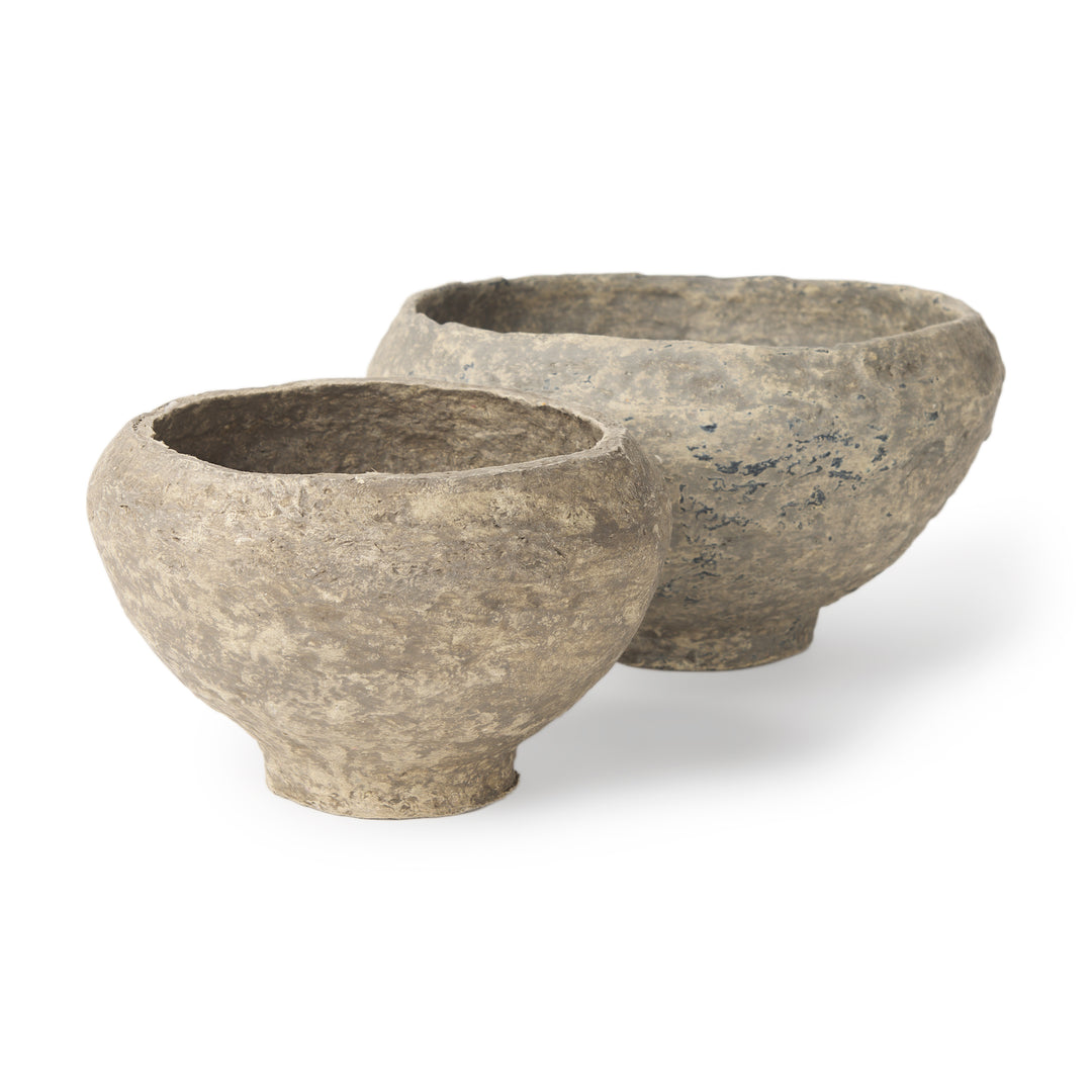 Sonu Set of 2 Gray Paper Mache Half-Pot Bowls Decor Mercana