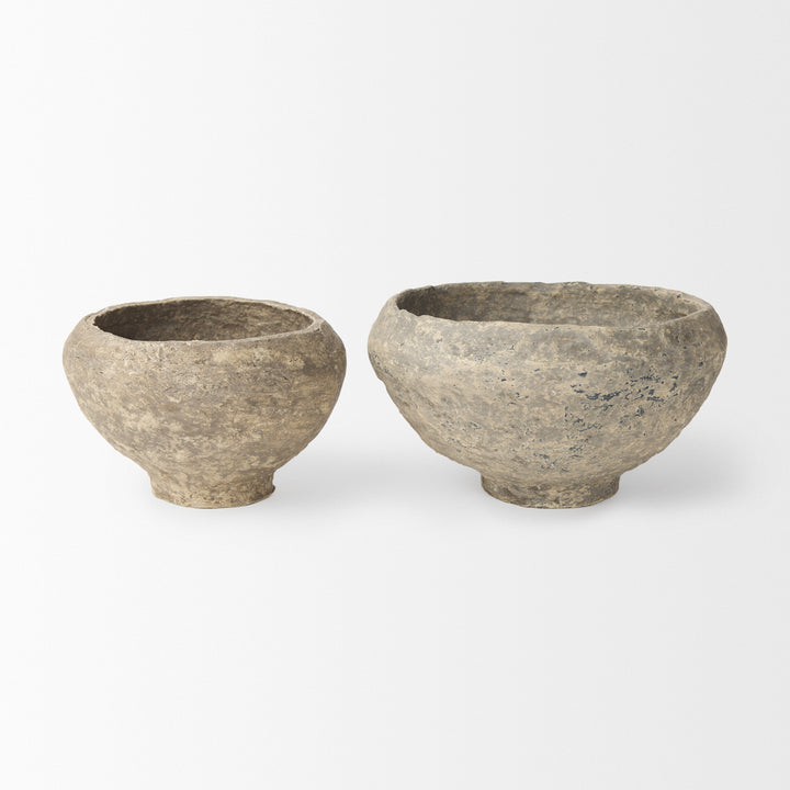 Sonu Set of 2 Gray Paper Mache Half-Pot Bowls Decor Mercana