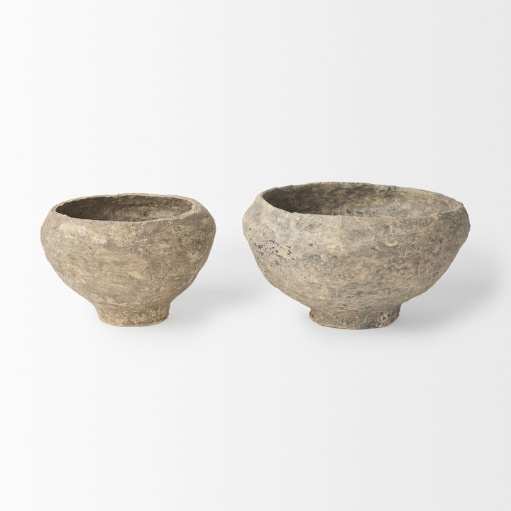 Sonu Set of 2 Gray Paper Mache Half-Pot Bowls Decor Mercana