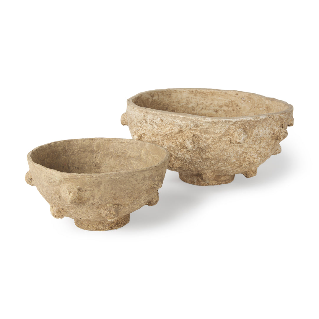 Sonam Set of 2 Beige Paper Mache Spiked Bowls Decor Mercana