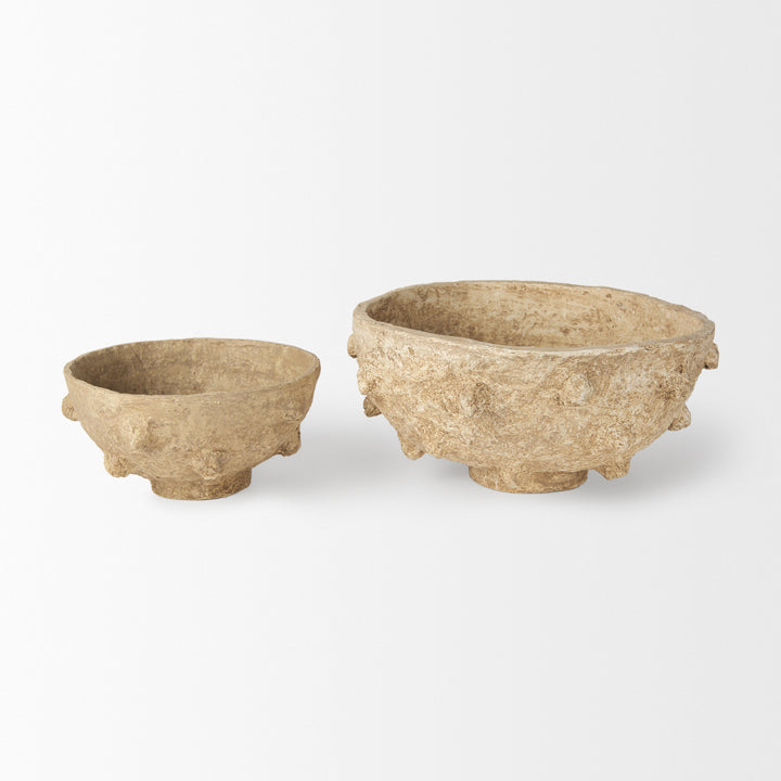 Sonam Set of 2 Beige Paper Mache Spiked Bowls Decor Mercana