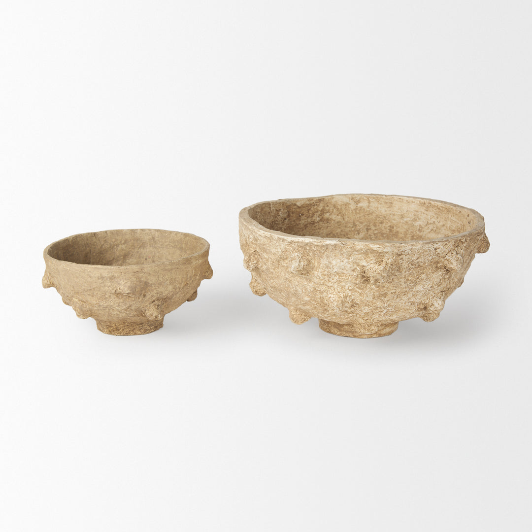 Sonam Set of 2 Beige Paper Mache Spiked Bowls Decor Mercana