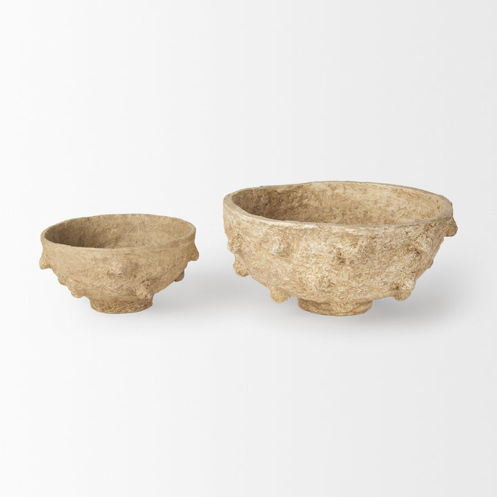 Sonam Set of 2 Beige Paper Mache Spiked Bowls Decor Mercana