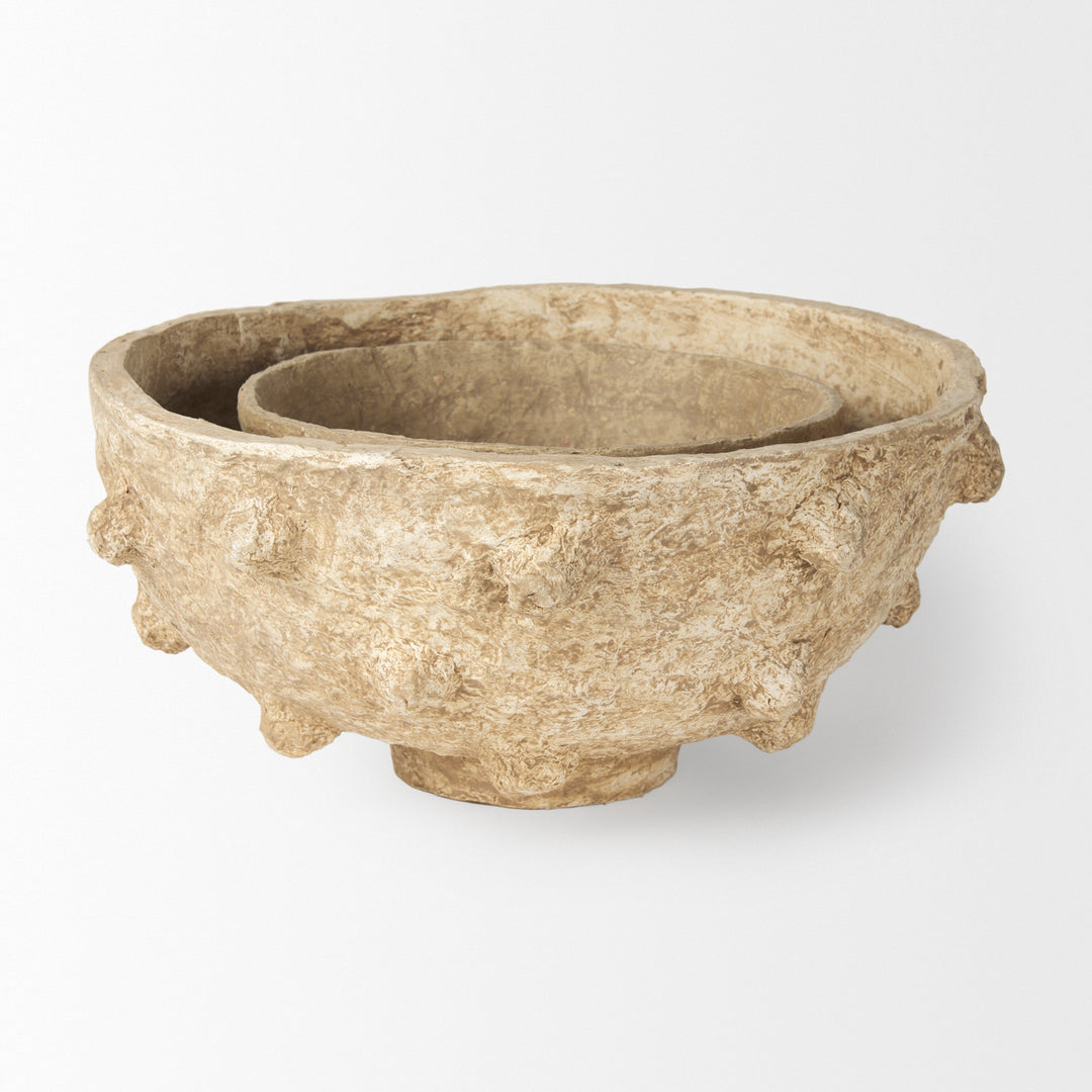 Sonam Set of 2 Beige Paper Mache Spiked Bowls Decor Mercana