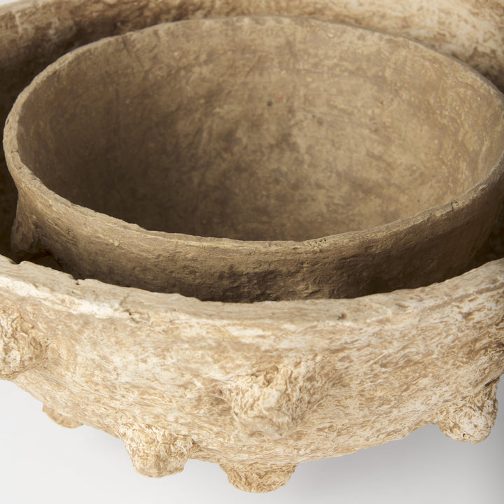 Sonam Set of 2 Beige Paper Mache Spiked Bowls Decor Mercana