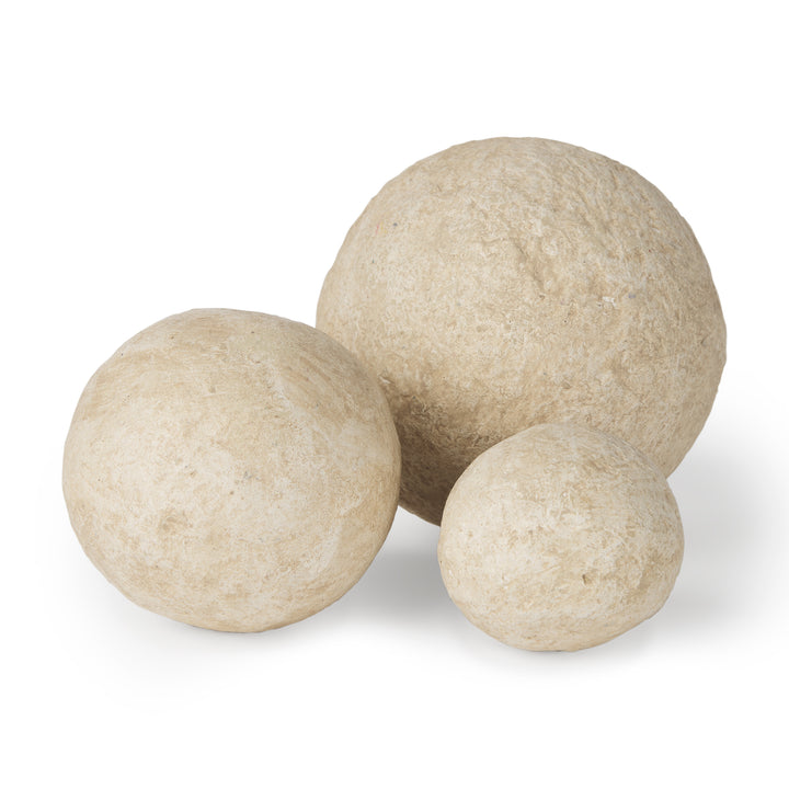 Sunita Set of 3 Beige Paper Mache Orbs Decor Mercana