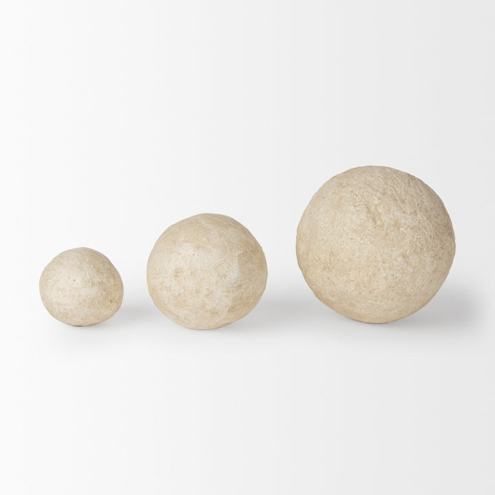Sunita Set of 3 Beige Paper Mache Orbs Decor Mercana