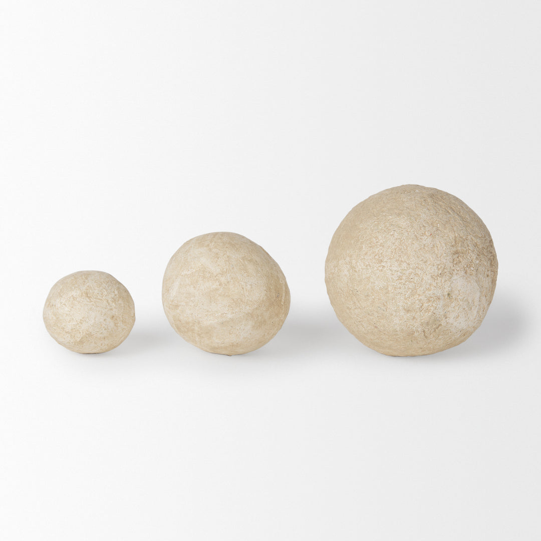 Sunita Set of 3 Beige Paper Mache Orbs Decor Mercana