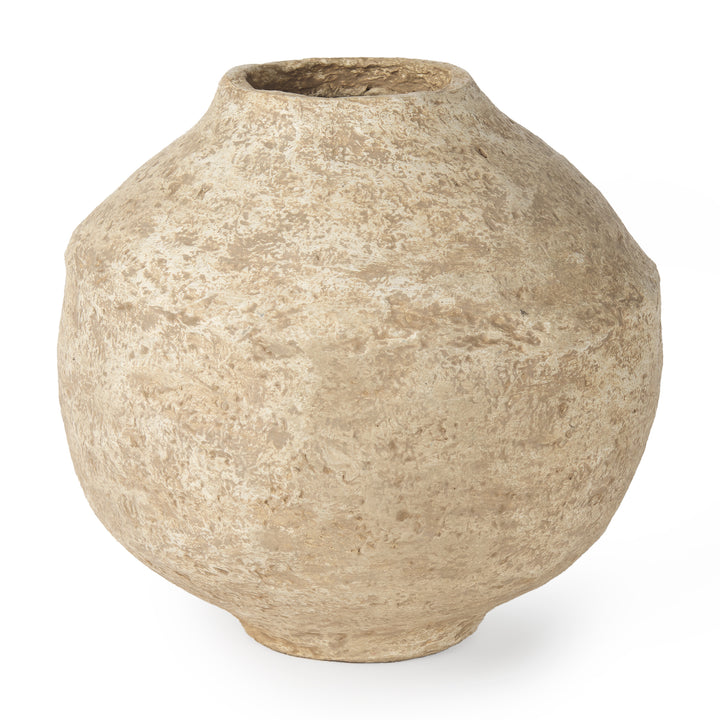 Ritu Large Beige Paper Mache Pot Vase Decor Mercana