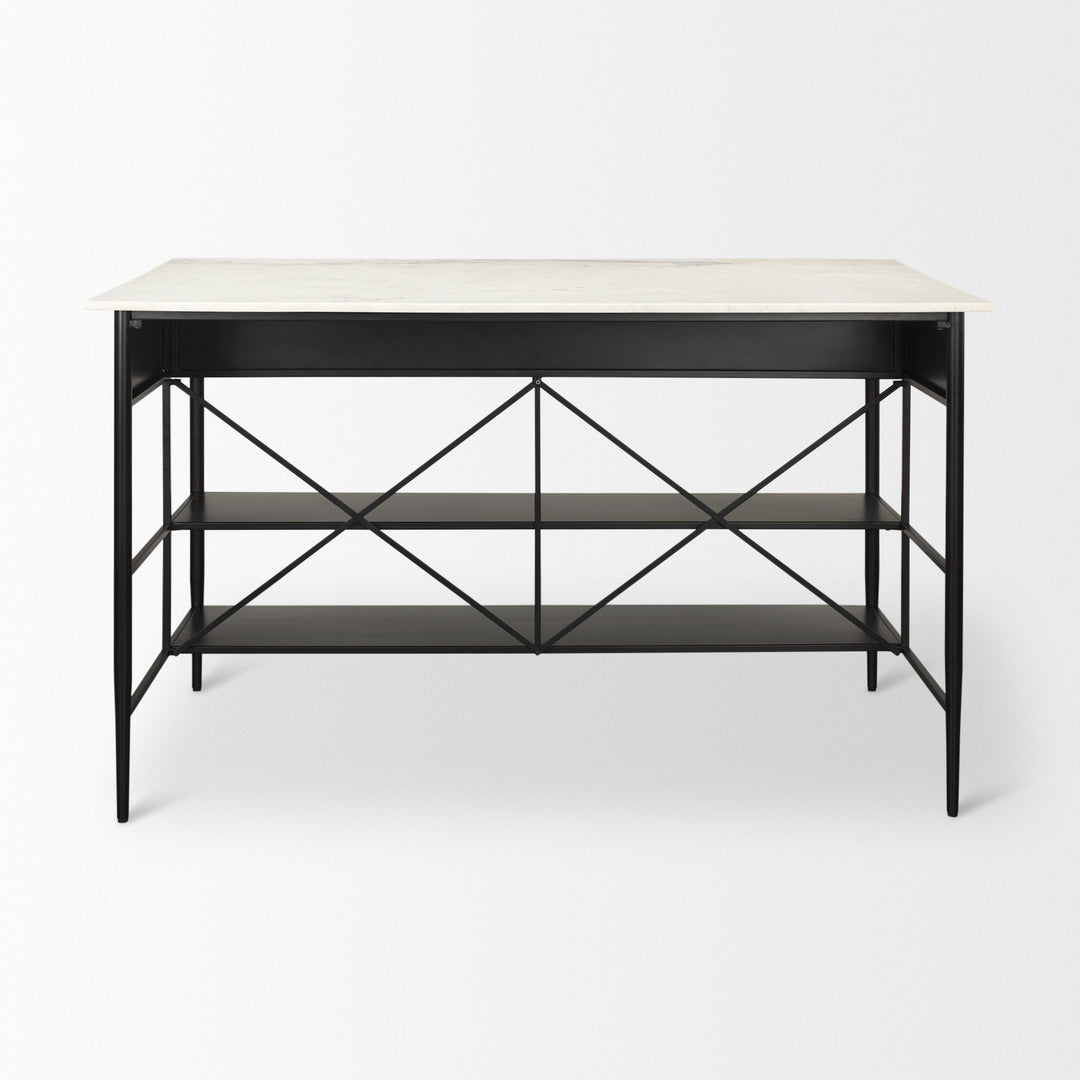 Amika White Marble Top Black Metal Base Kitchen Island Dining Room Mercana