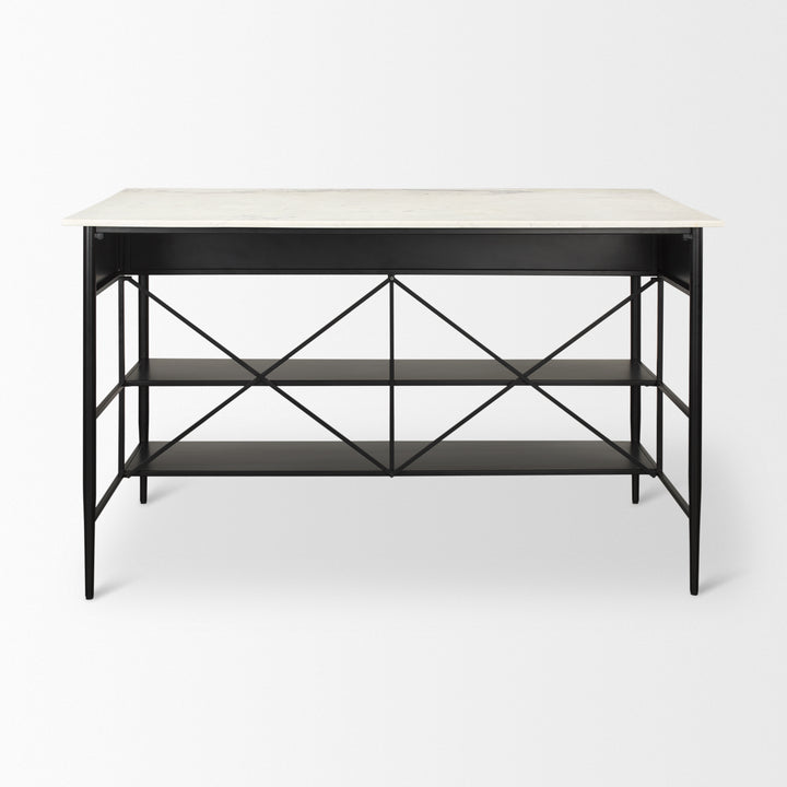 Amika White Marble Top Black Metal Base Kitchen Island Dining Room Mercana