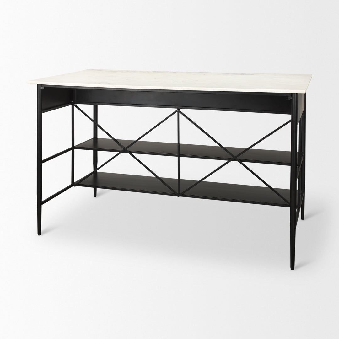 Amika White Marble Top Black Metal Base Kitchen Island Dining Room Mercana