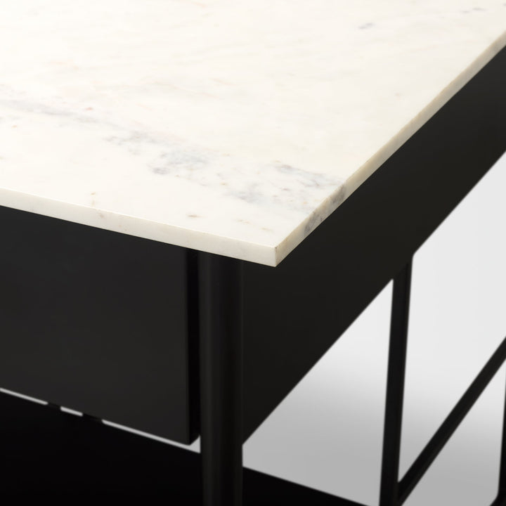 Amika White Marble Top Black Metal Base Kitchen Island Dining Room Mercana