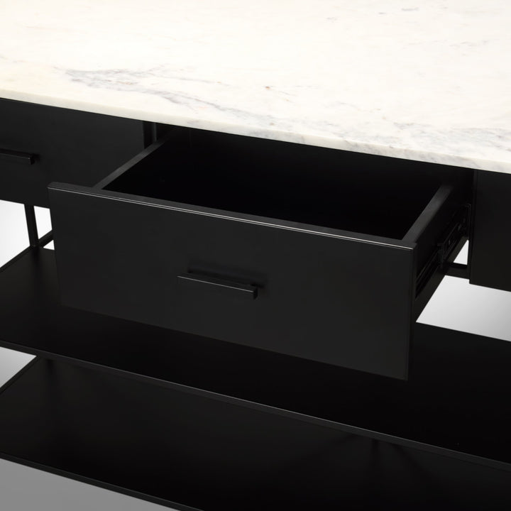 Amika White Marble Top Black Metal Base Kitchen Island Dining Room Mercana