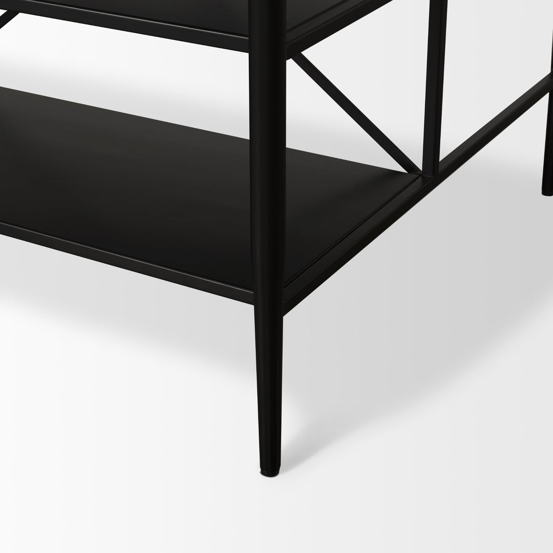 Amika White Marble Top Black Metal Base Kitchen Island Dining Room Mercana