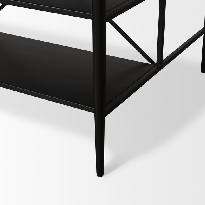 Amika White Marble Top Black Metal Base Kitchen Island Dining Room Mercana