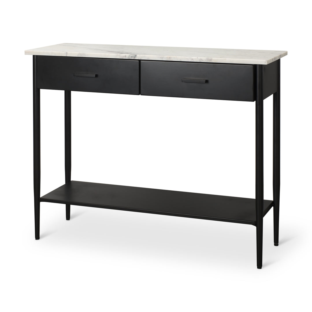 Amika White Marble Top Black Metal Base Console Table Dining Room Mercana