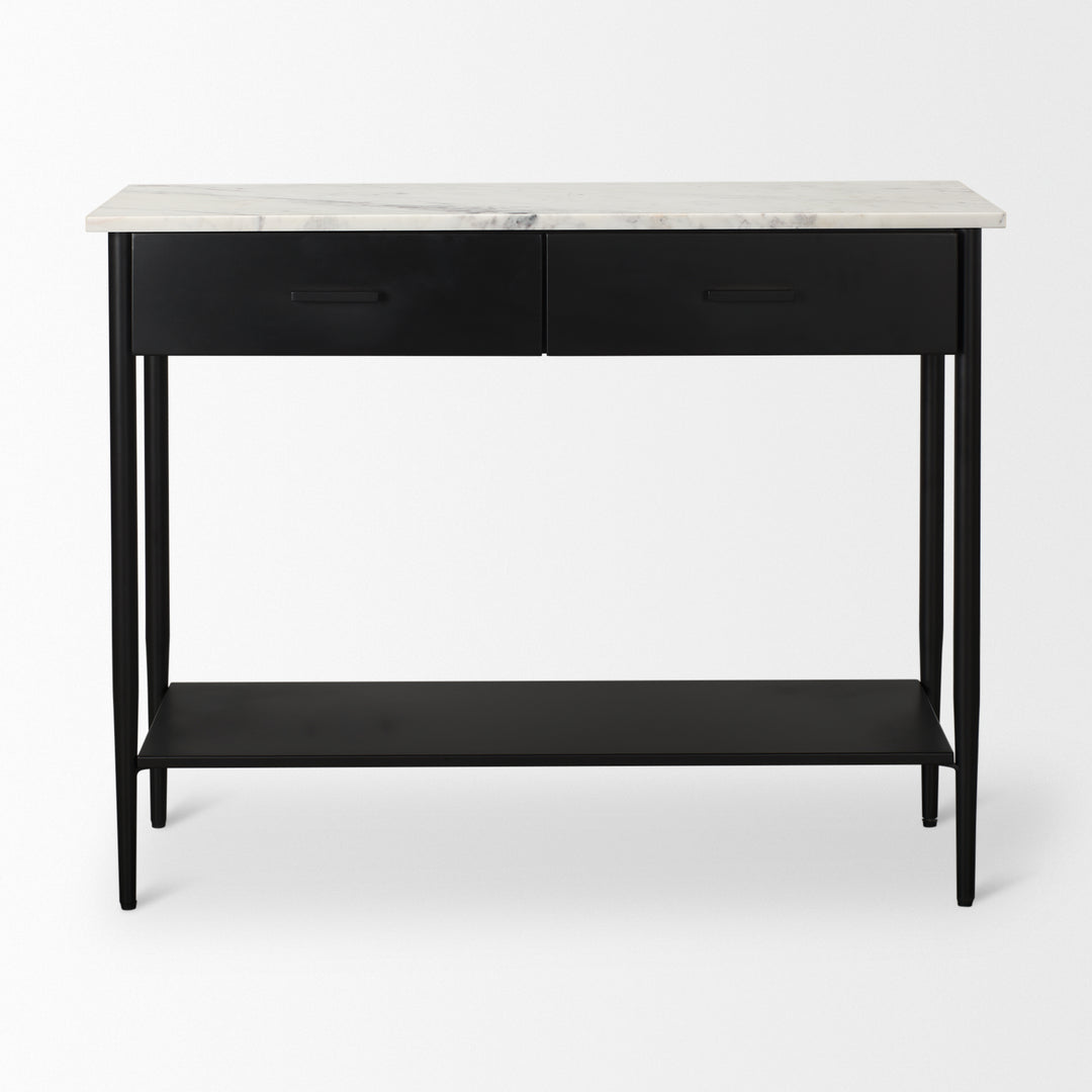 Amika White Marble Top Black Metal Base Console Table Dining Room Mercana