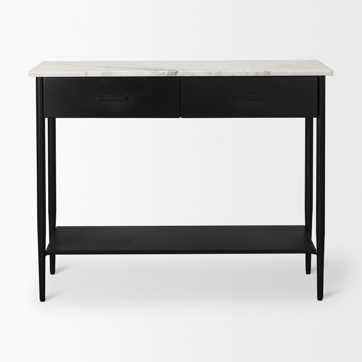 Amika White Marble Top Black Metal Base Console Table Dining Room Mercana