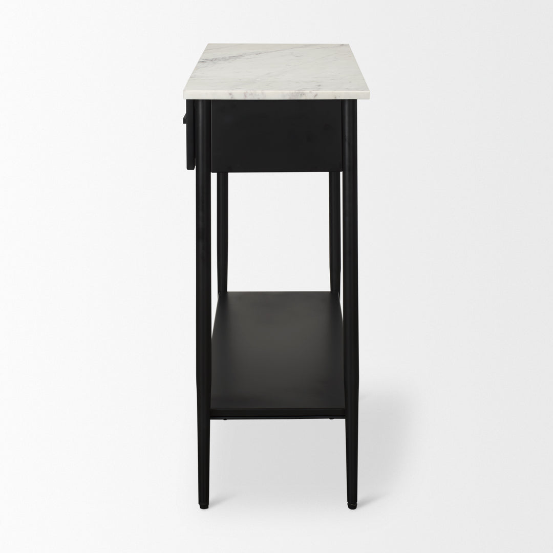 Amika White Marble Top Black Metal Base Console Table Dining Room Mercana
