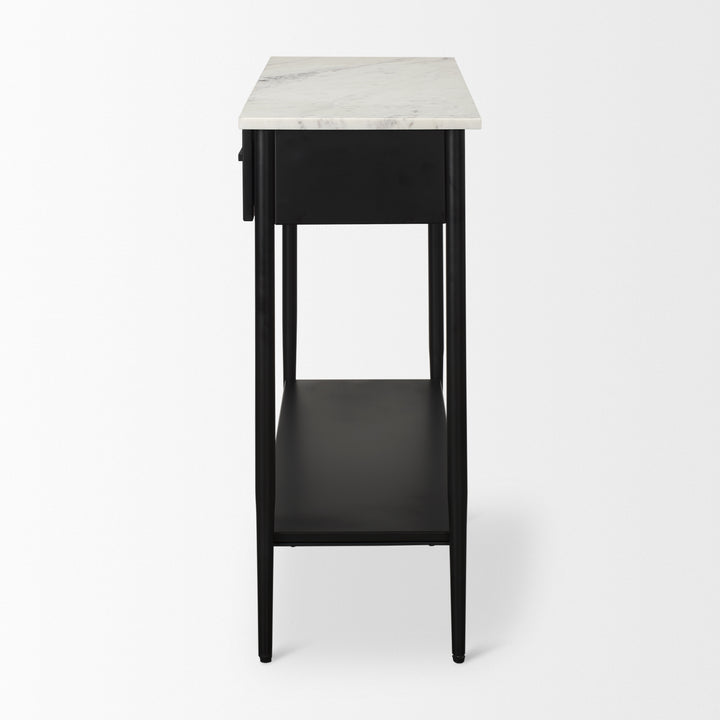 Amika White Marble Top Black Metal Base Console Table Dining Room Mercana