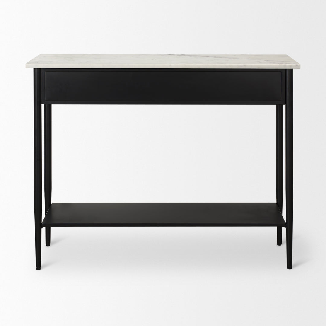 Amika White Marble Top Black Metal Base Console Table Dining Room Mercana