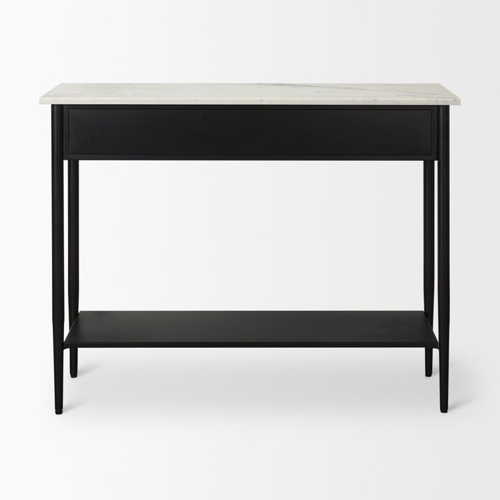 Amika White Marble Top Black Metal Base Console Table Dining Room Mercana
