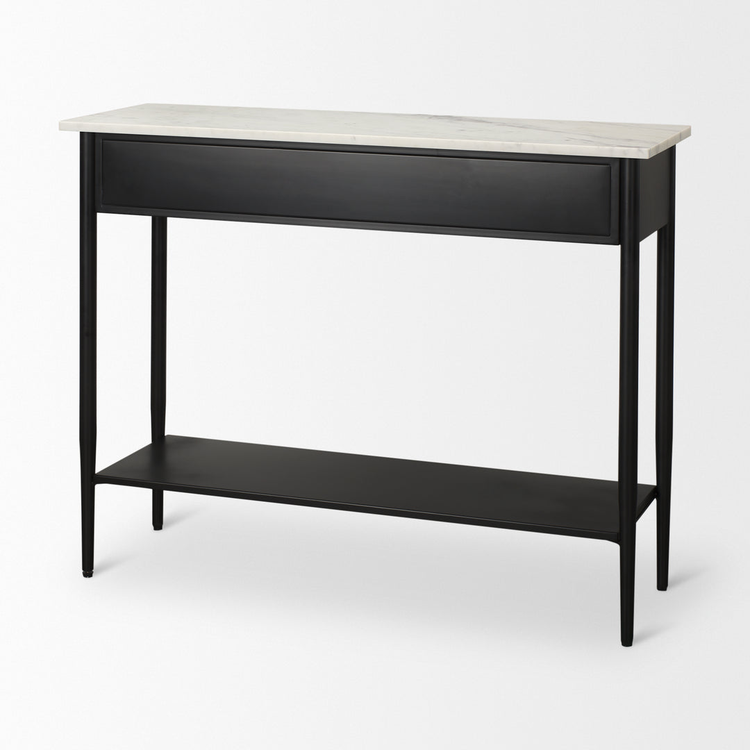 Amika White Marble Top Black Metal Base Console Table Dining Room Mercana