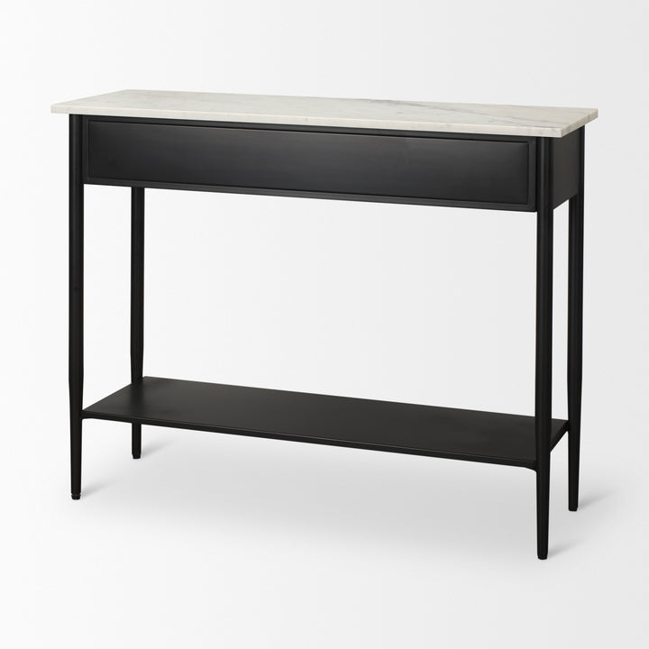Amika White Marble Top Black Metal Base Console Table Dining Room Mercana