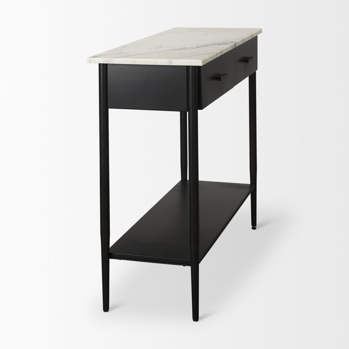 Amika White Marble Top Black Metal Base Console Table Dining Room Mercana