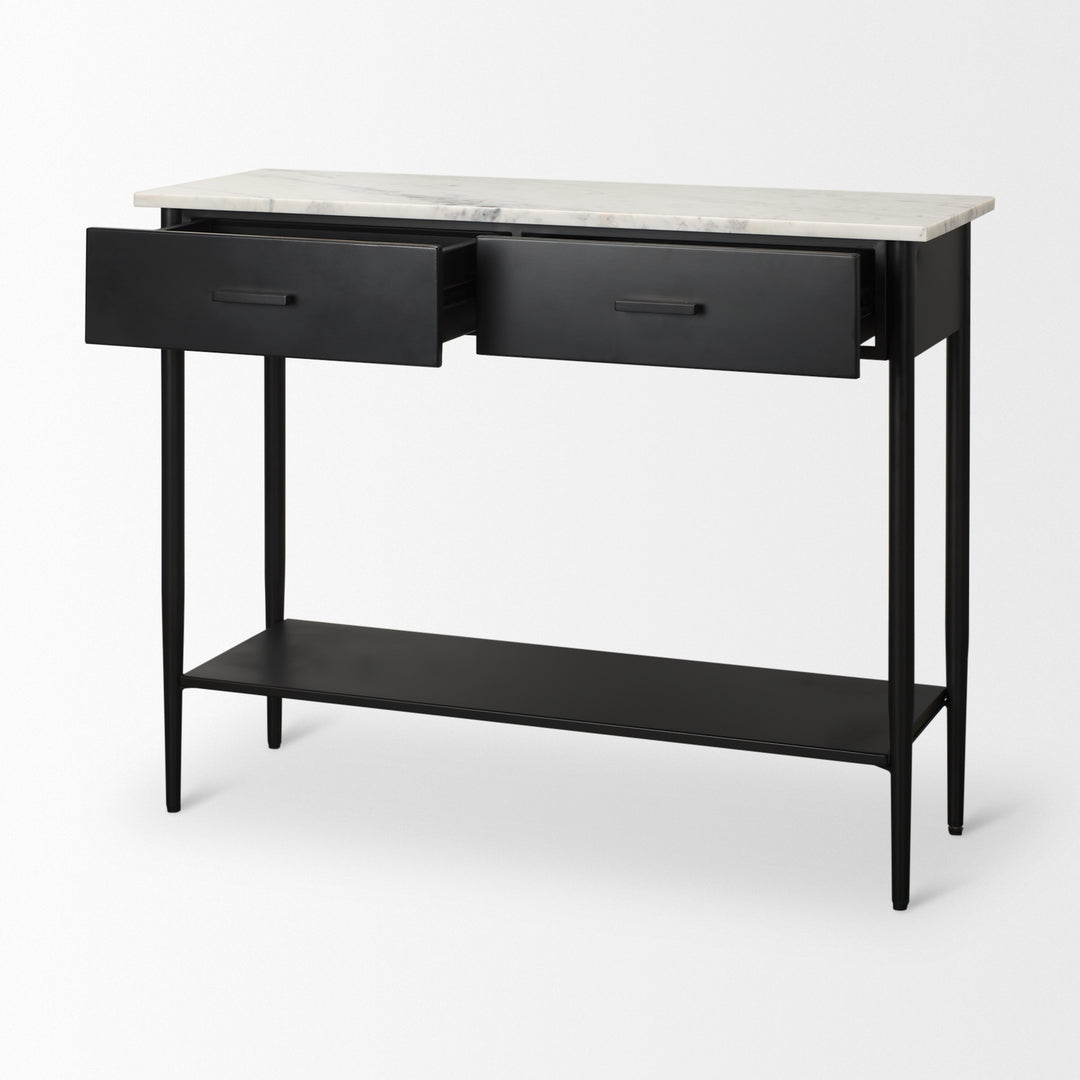 Amika White Marble Top Black Metal Base Console Table Dining Room Mercana