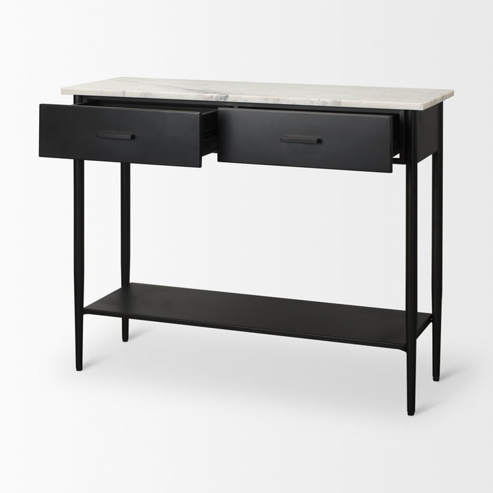 Amika White Marble Top Black Metal Base Console Table Dining Room Mercana