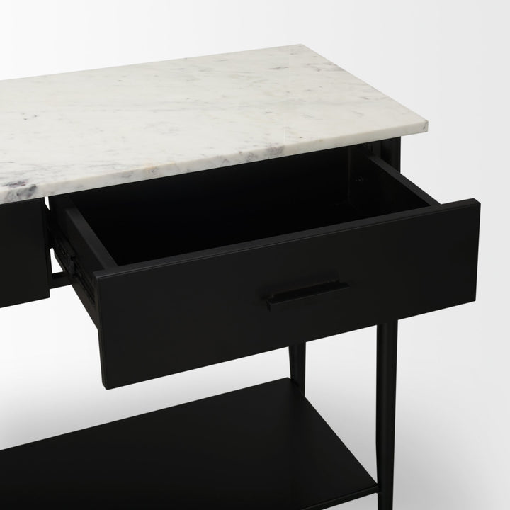Amika White Marble Top Black Metal Base Console Table Dining Room Mercana