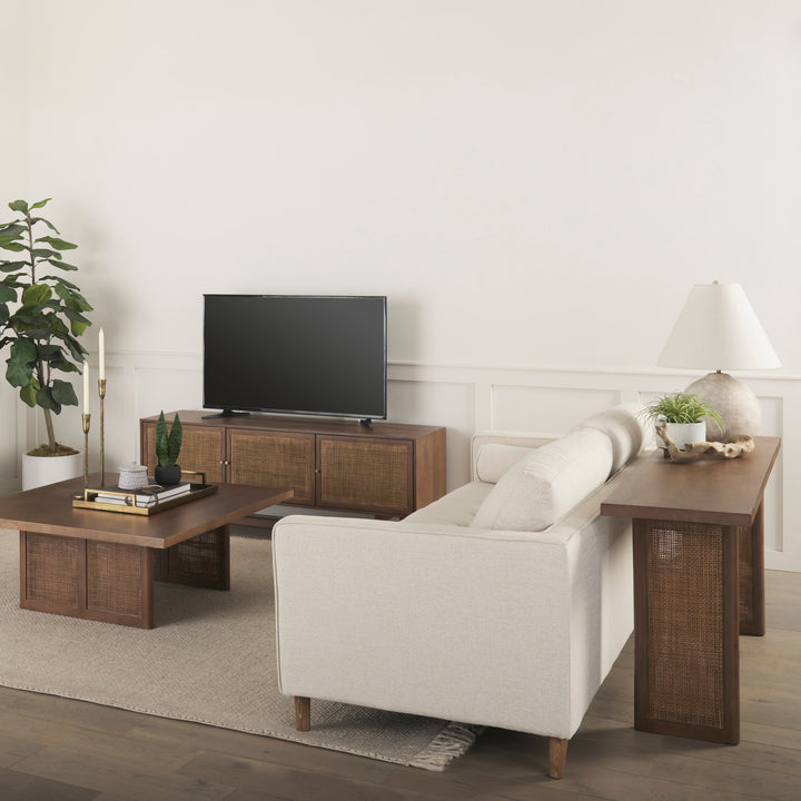 Grier 65" Medium Brown Wood W/ Cane Media Console Living Room Mercana