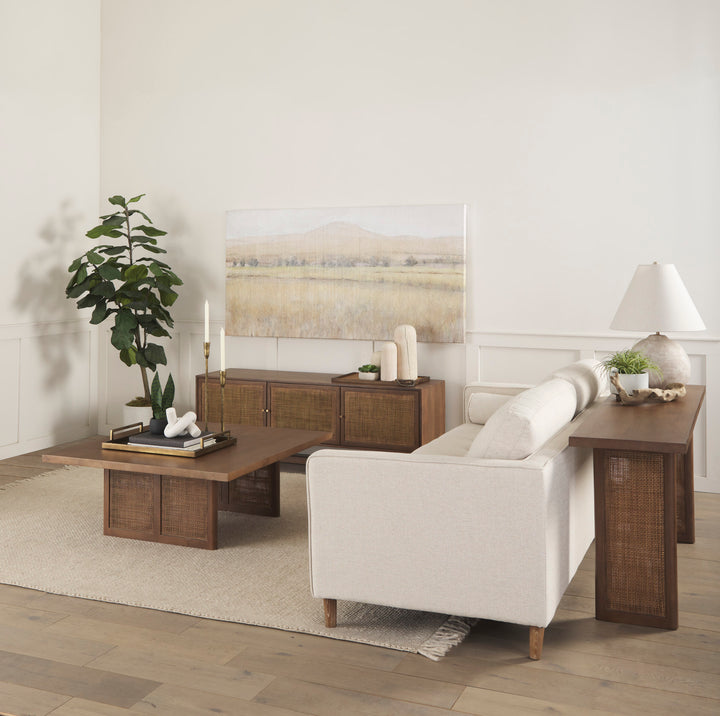 Grier 65" Medium Brown Solid Wood w/ Cane Console Table Dining Room Mercana