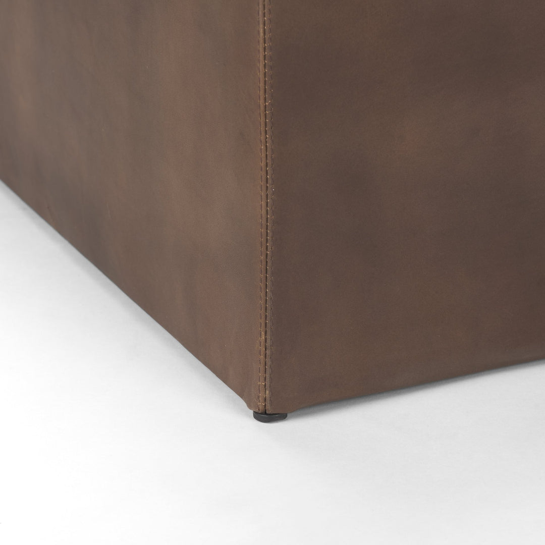 Minara 36" Square Brown Leather Wrapped w/Wood Base Ottoman Living Room Mercana