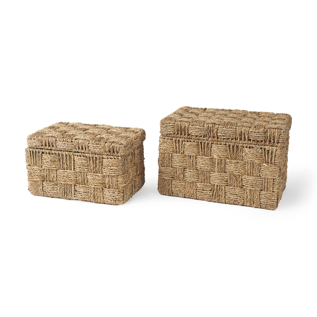Hanalei Set of 2 Seagrass Boxes with Lids Decor Mercana