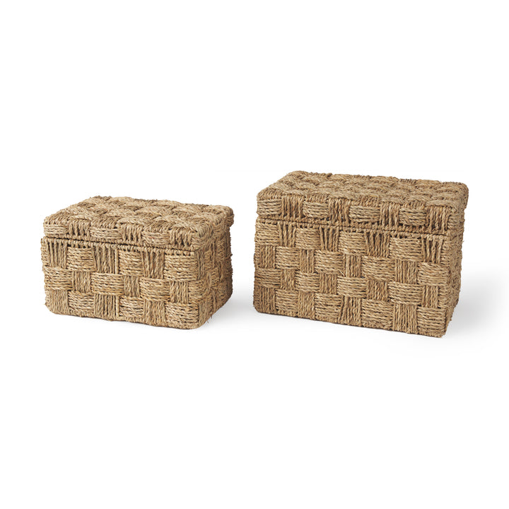 Hanalei Set of 2 Seagrass Boxes with Lids Decor Mercana