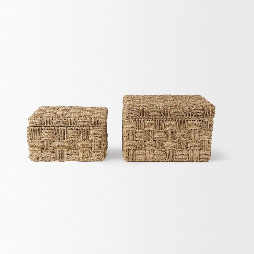 Hanalei Set of 2 Seagrass Boxes with Lids Decor Mercana