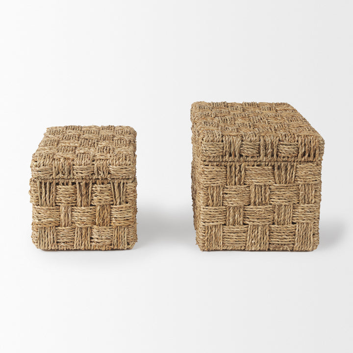 Hanalei Set of 2 Seagrass Boxes with Lids Decor Mercana