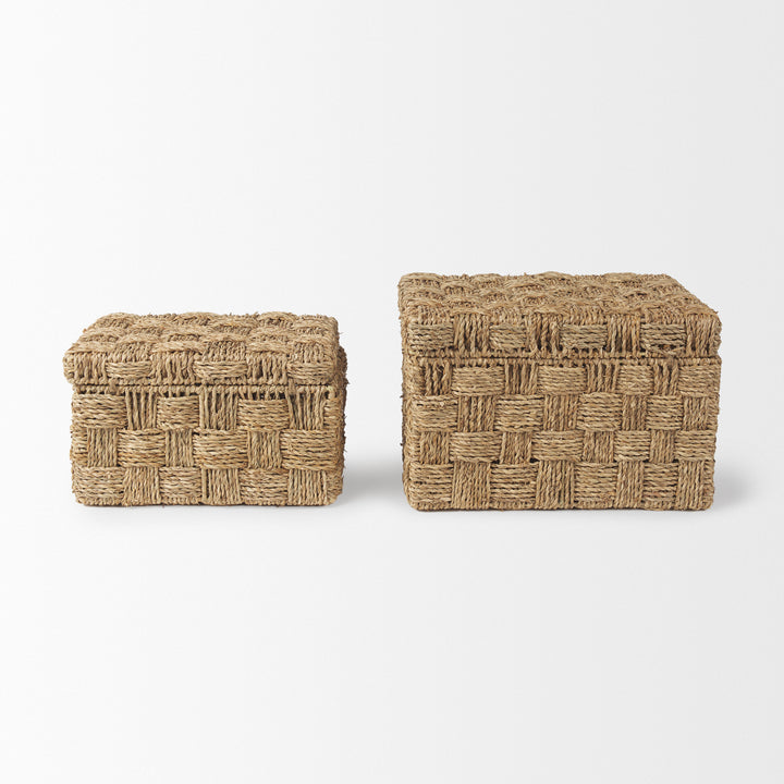 Hanalei Set of 2 Seagrass Boxes with Lids Decor Mercana