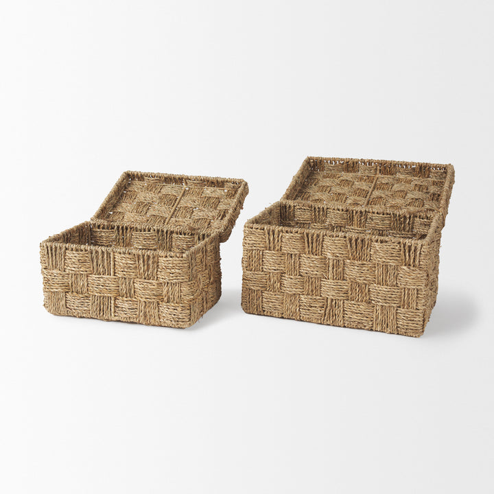 Hanalei Set of 2 Seagrass Boxes with Lids Decor Mercana